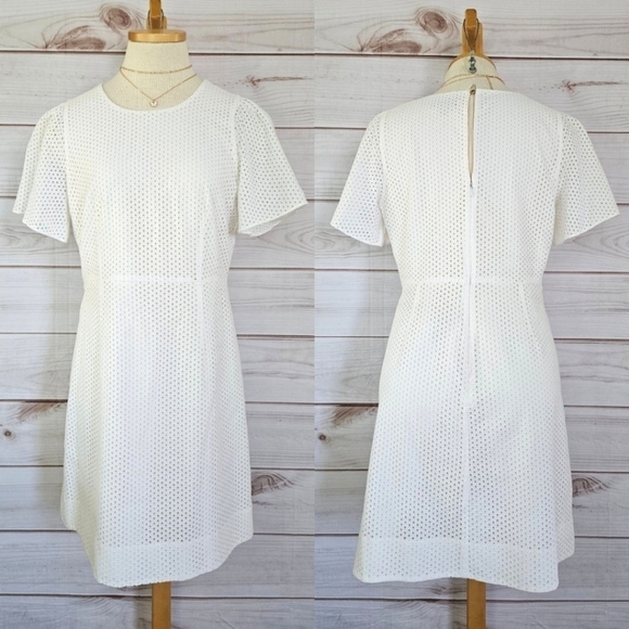 J. Crew Dresses & Skirts - J. Crew Cotton Eyelet Dress with Short Sleeve Detail in White and Cream Sz 10